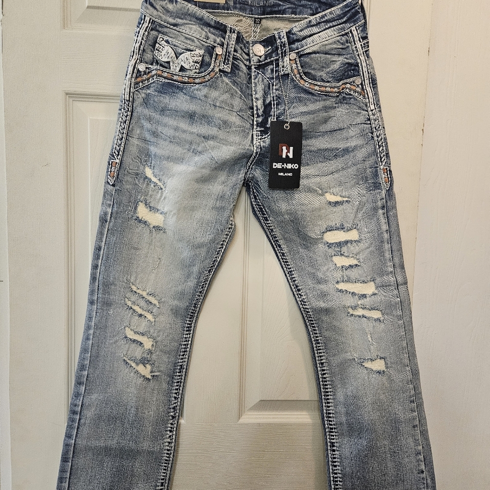 Men's Distressed Blue Jeans